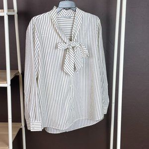 Dalia Cream & Black Pinstripe Bowtie Blouse size Lg.